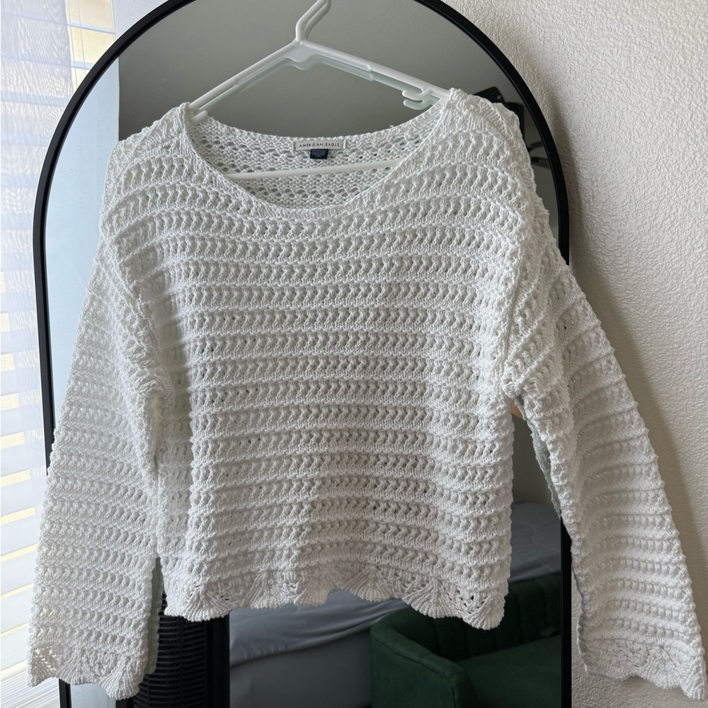 American Eagle Outfitters White Crochet Sweater